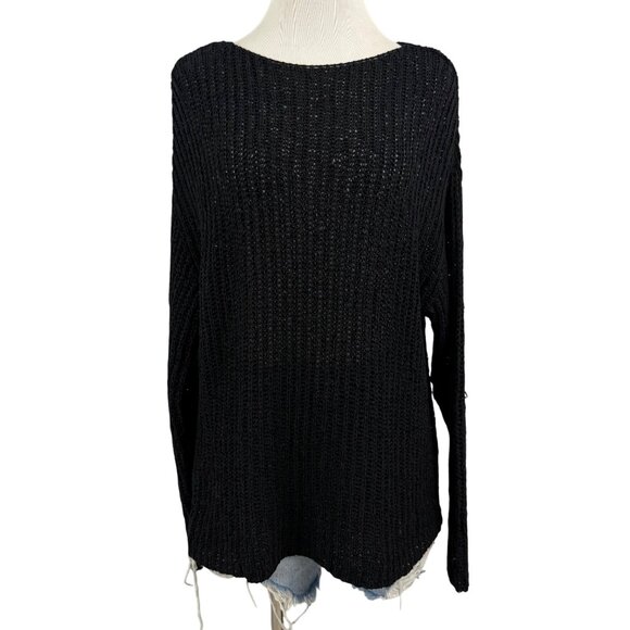 Zara Sweater Women's Large Long Sleeve Ribbed Knit Stretch Relaxed Fit Black - Picture 1 of 13